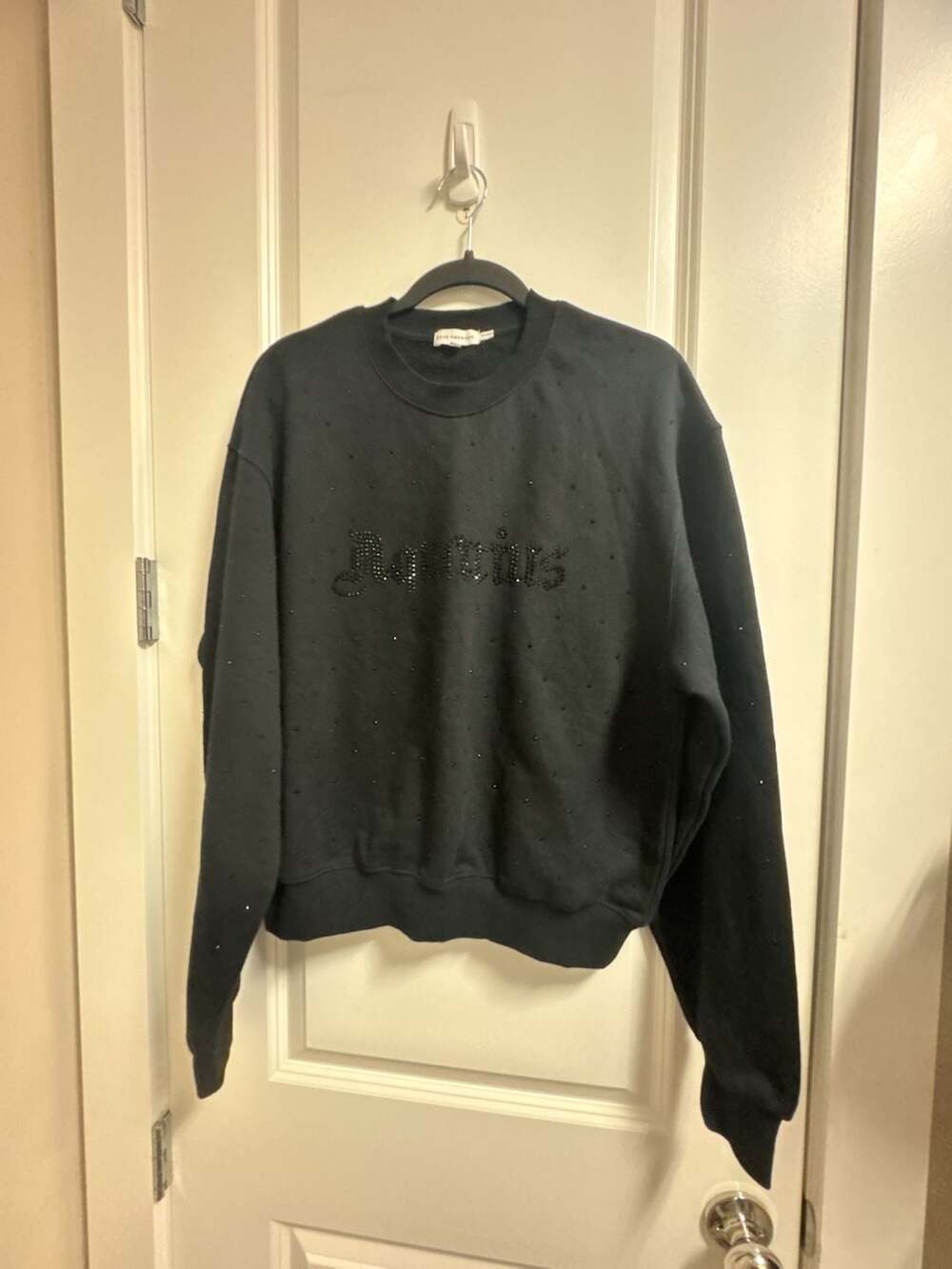 Good American Black Aquarius Rhinestone Studded Crewneck Sweatshirt